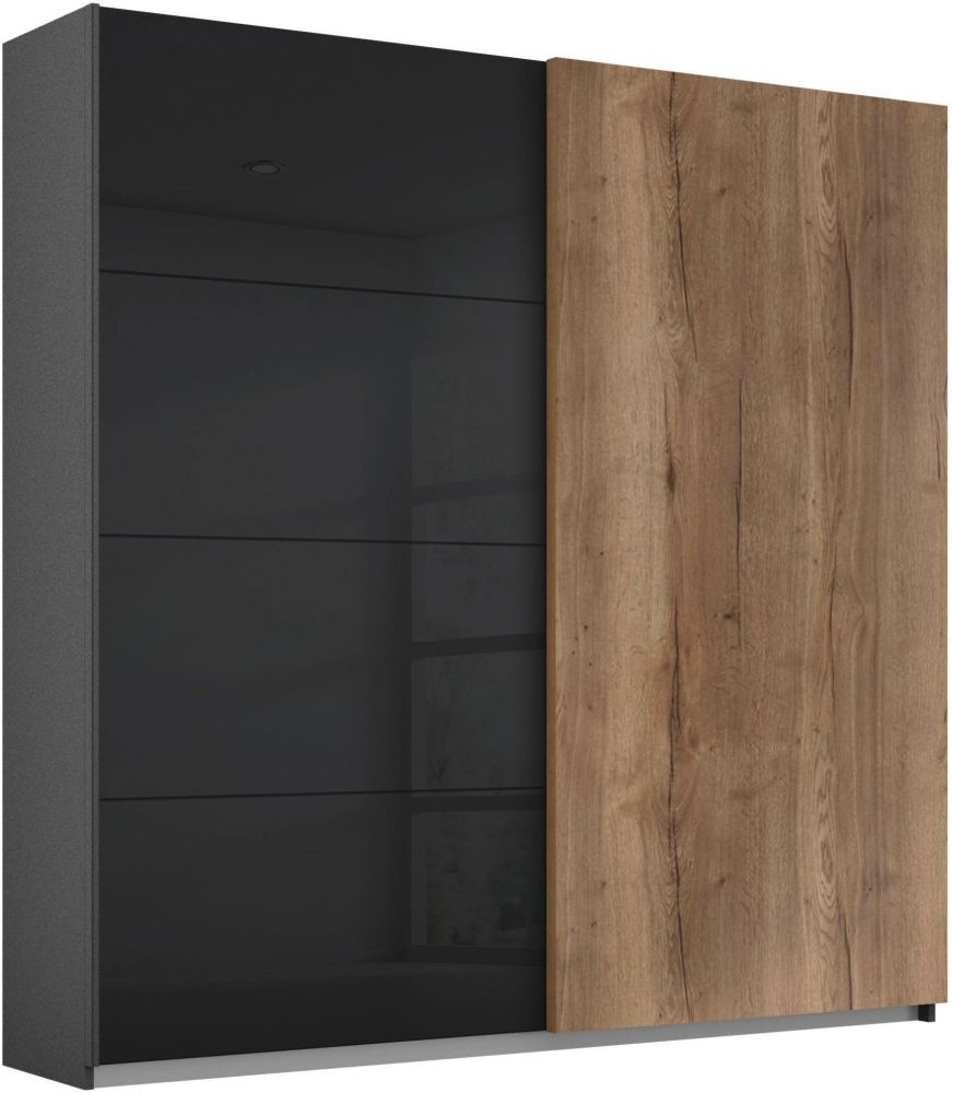 Product photograph of Rauch Halifax 181cm Glass Basalt And Oak 2 Door Sliding Wardrobe - Metallic Grey Carcase from Choice Furniture Superstore.