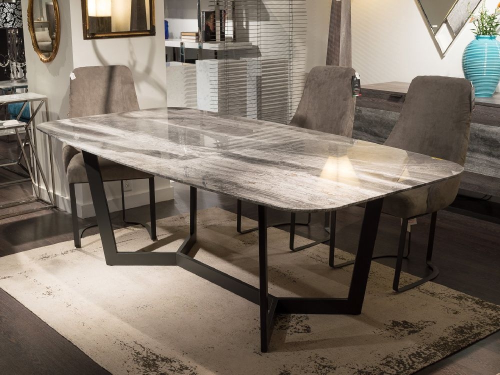 Product photograph of Stone International Oscar Marble And Metal Dining Table from Choice Furniture Superstore.