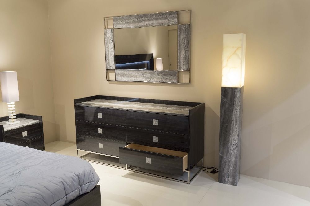 Product photograph of Stone International Elliot Marble And Polished Steel 6 Drawer Chest from Choice Furniture Superstore.