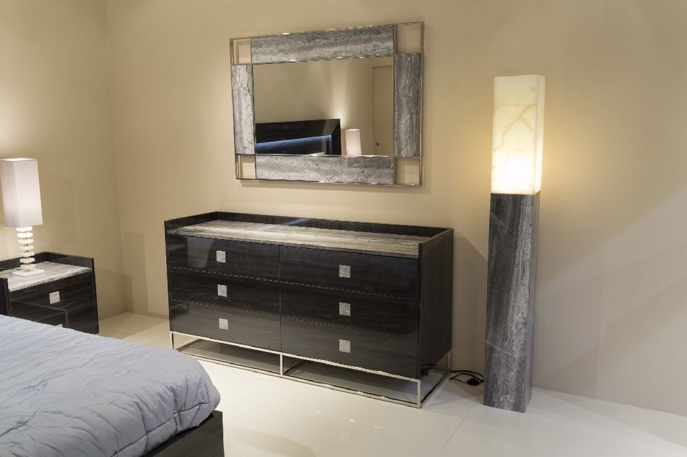 Product photograph of Stone International Elliot Marble And Polished Steel 6 Drawer Chest from Choice Furniture Superstore.