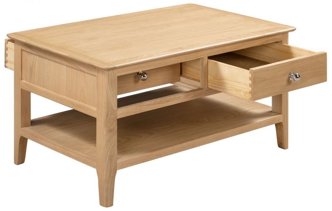 Product photograph of Cotswold Oak 2 Drawer Coffee Table from Choice Furniture Superstore.