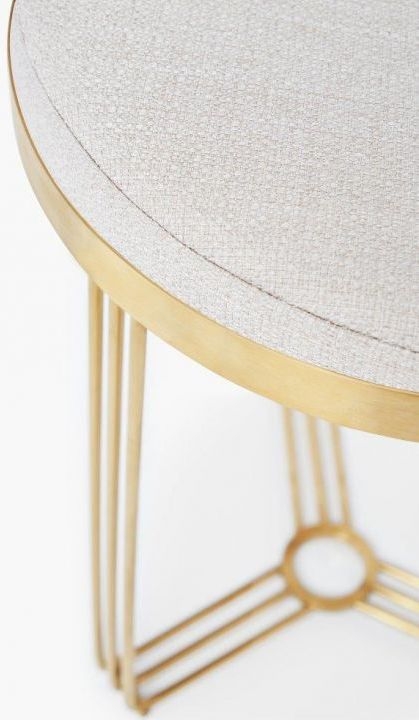 Product photograph of Finn Natural Woven Upholstered And Brass Brushed Round Side Table from Choice Furniture Superstore.
