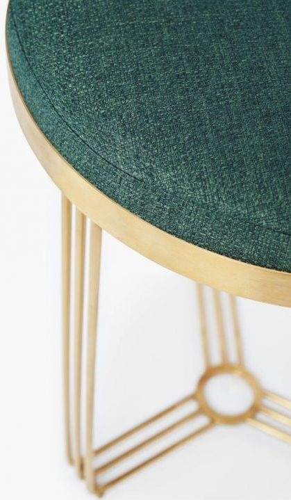 Product photograph of Finn Green Woven Upholstered And Brass Brushed Round Side Table from Choice Furniture Superstore.