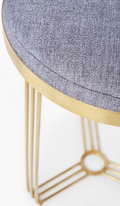 Product photograph of Finn Pewter Woven Upholstered And Brass Brushed Round Side Table from Choice Furniture Superstore.