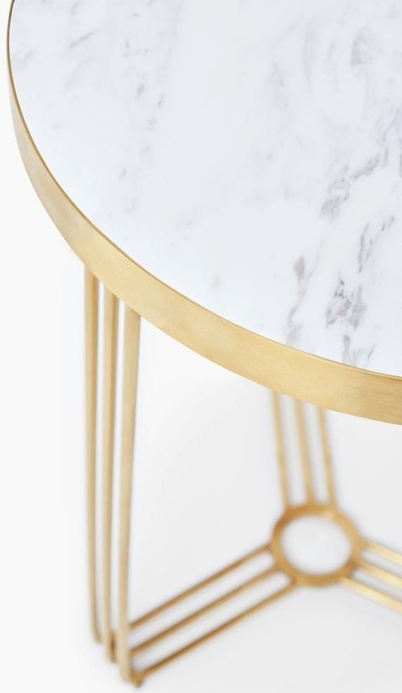 Product photograph of Gillmore Space Finn White Marble And Brass Brushed Round Side Table from Choice Furniture Superstore.