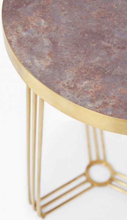 Product photograph of Gillmore Space Finn Dark Stone Laminate And Brass Brushed Round Side Table from Choice Furniture Superstore.