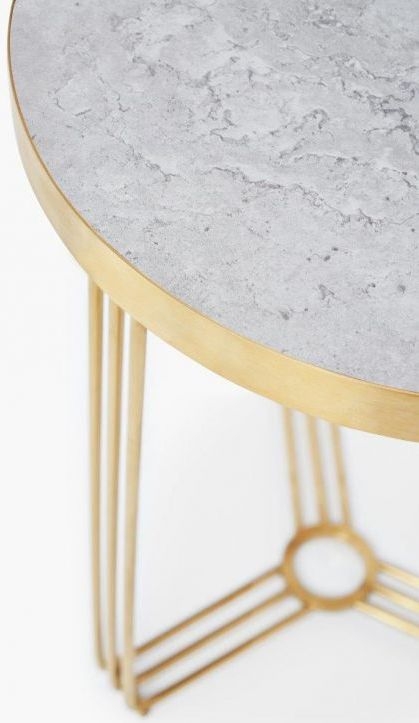 Product photograph of Gillmore Space Finn Pale Stone Laminate And Brass Brushed Round Side Table from Choice Furniture Superstore.