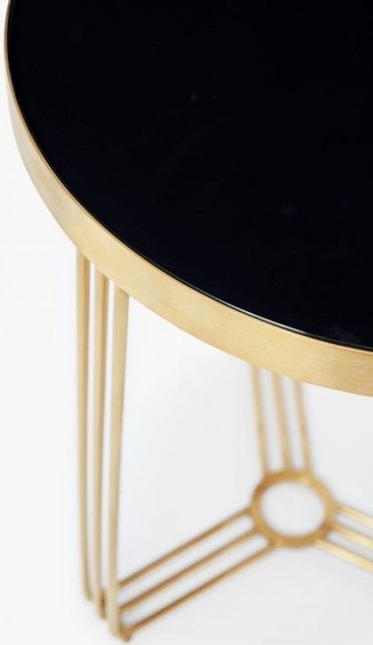 Product photograph of Gillmore Space Finn Black Glass And Brass Brushed Round Side Table from Choice Furniture Superstore.