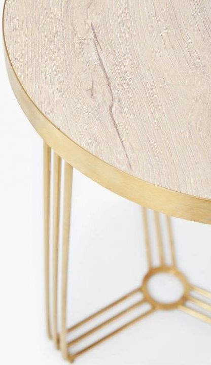 Product photograph of Gillmore Space Finn Pale Oak Laminate And Brass Brushed Round Side Table from Choice Furniture Superstore.