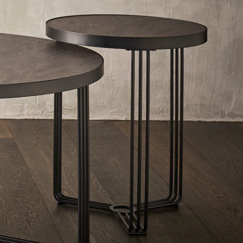 Product photograph of Gillmore Space Finn Dark Oak Laminate And Brass Brushed Round Side Table from Choice Furniture Superstore.