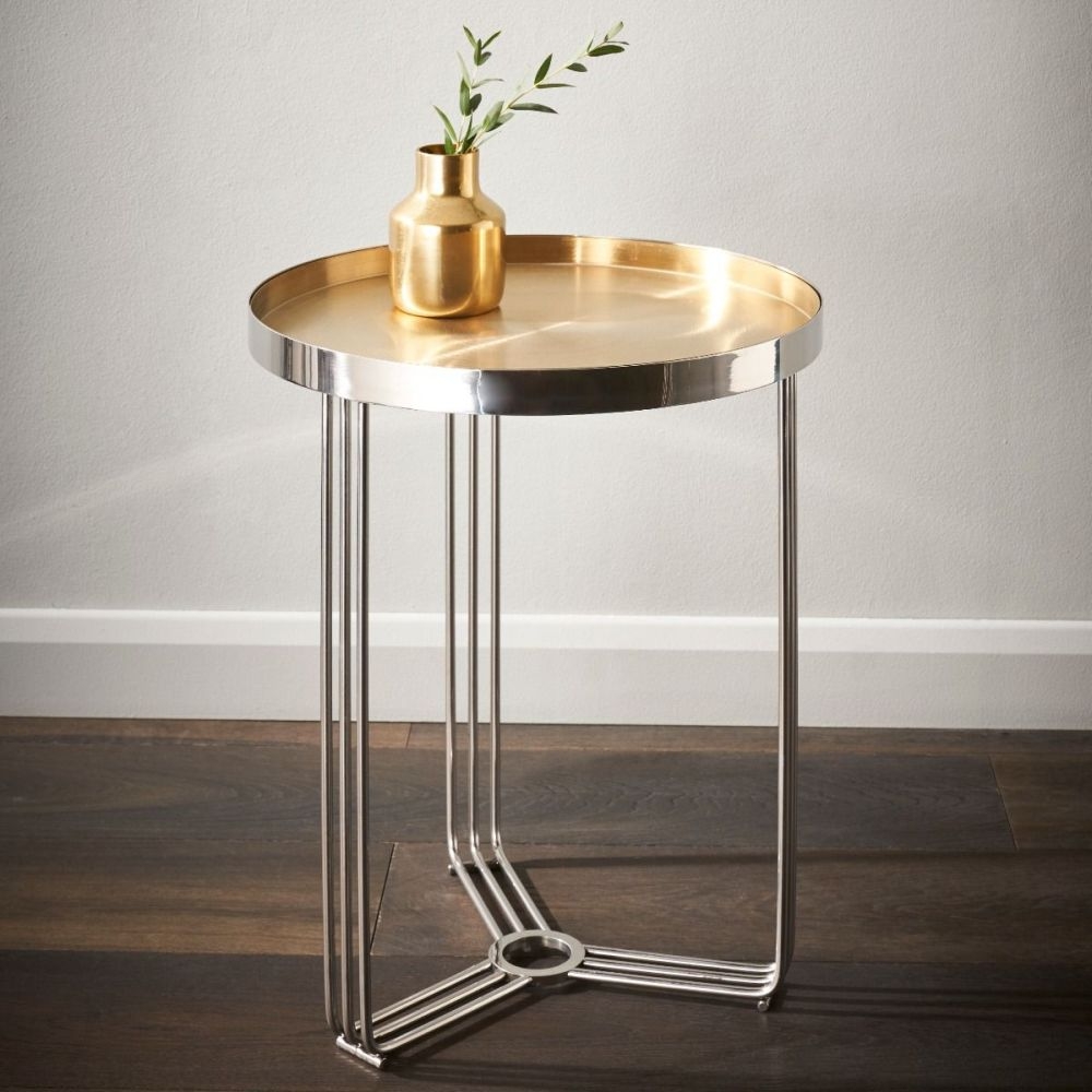 Product photograph of Gillmore Space Finn Brass Brushed Round Side Table from Choice Furniture Superstore.