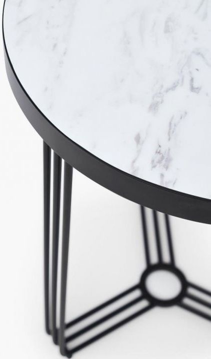 Product photograph of Gillmore Space Finn White Marble And Black Matt Round Side Table from Choice Furniture Superstore.