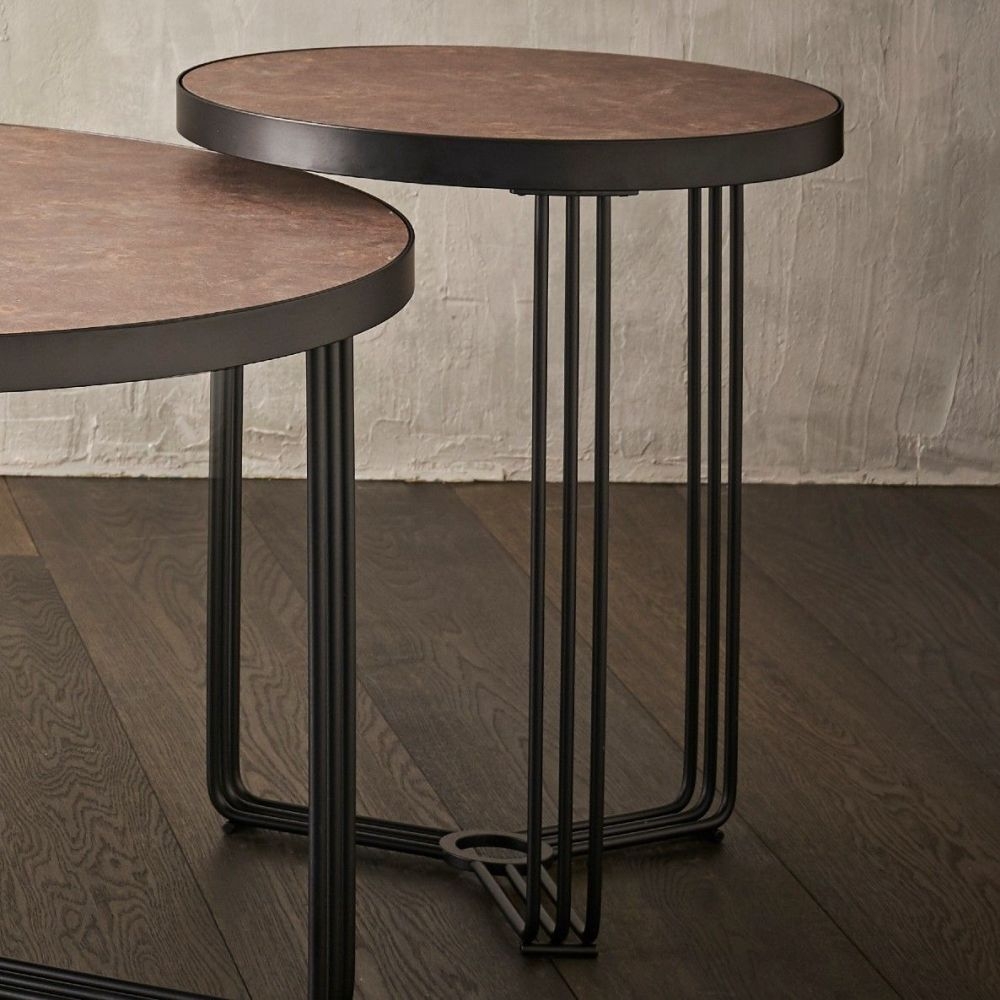 Product photograph of Gillmore Space Finn Dark Stone Laminate And Black Matt Round Side Table from Choice Furniture Superstore.