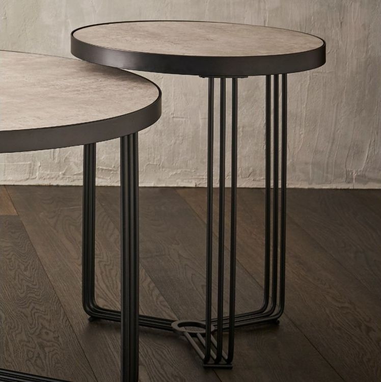 Product photograph of Gillmore Space Finn Pale Stone Laminate And Black Matt Round Side Table from Choice Furniture Superstore.