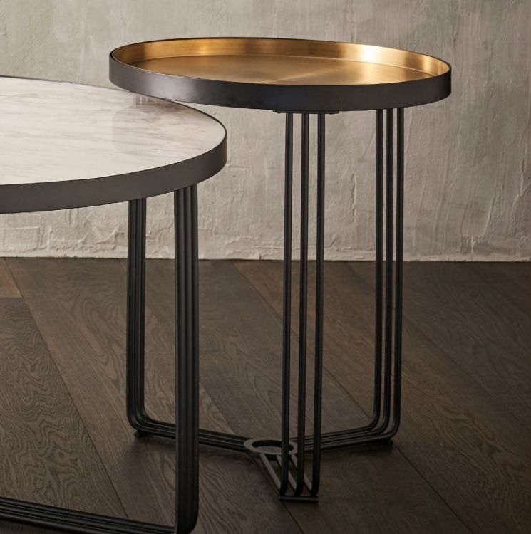 Product photograph of Gillmore Space Finn Brass Brushed And Black Matt Round Side Table from Choice Furniture Superstore.