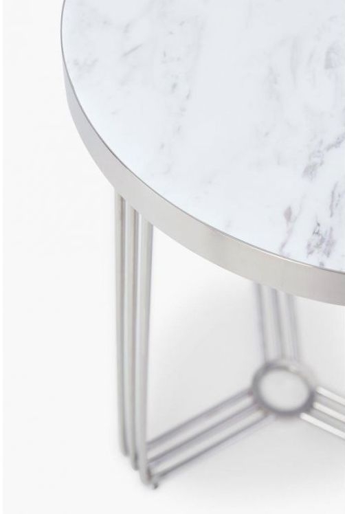 Product photograph of Gillmore Space Finn White Marble And Chrome Round Side Table from Choice Furniture Superstore.