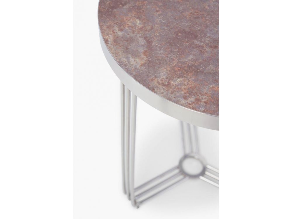 Product photograph of Gillmore Space Finn Dark Stone Laminate And Chrome Round Side Table from Choice Furniture Superstore.