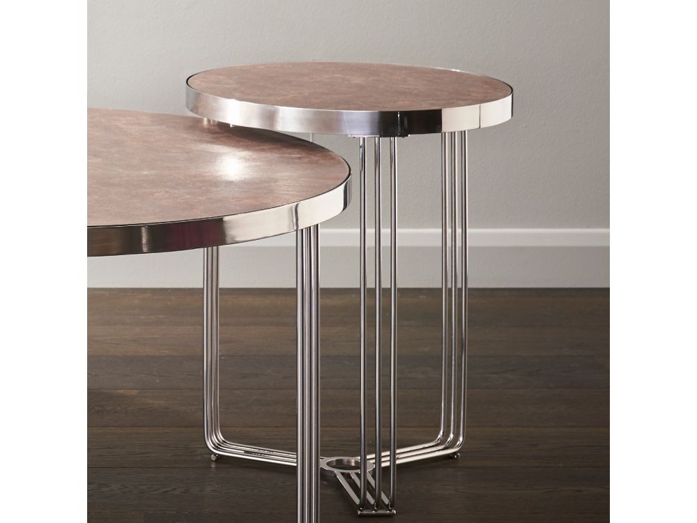 Product photograph of Gillmore Space Finn Dark Stone Laminate And Chrome Round Side Table from Choice Furniture Superstore.