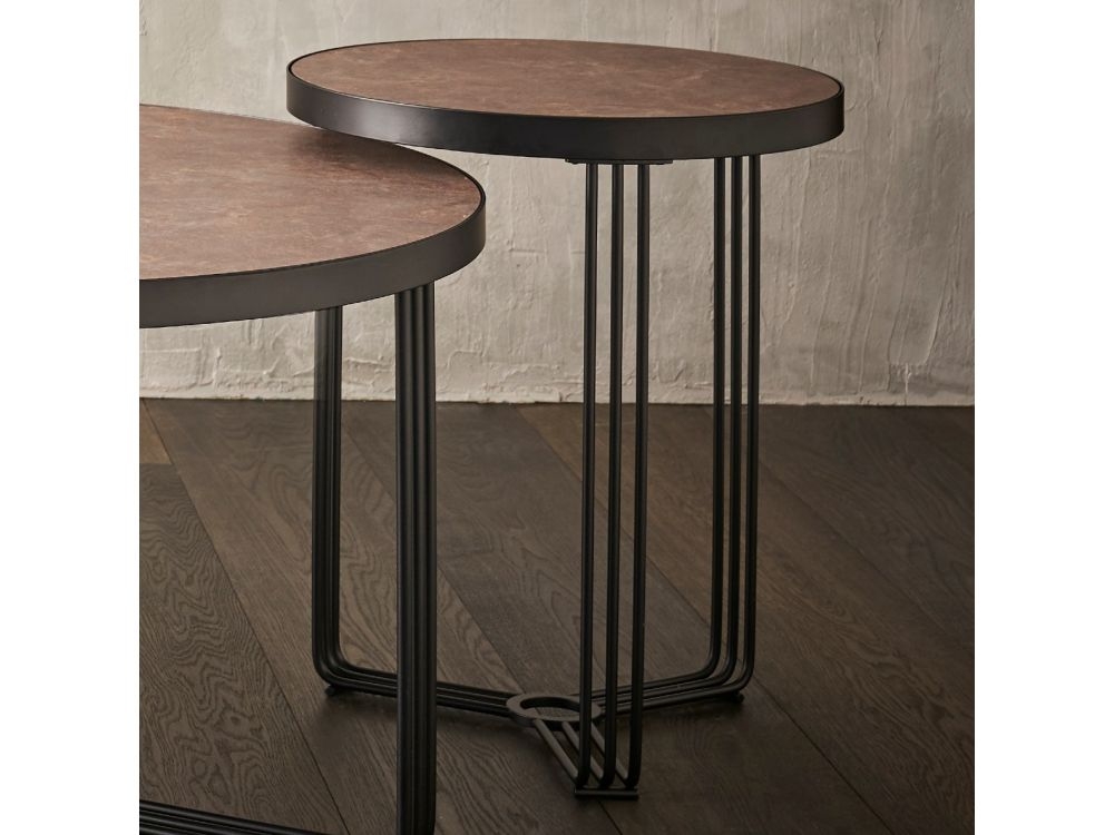 Product photograph of Gillmore Space Finn Dark Stone Laminate And Chrome Round Side Table from Choice Furniture Superstore.