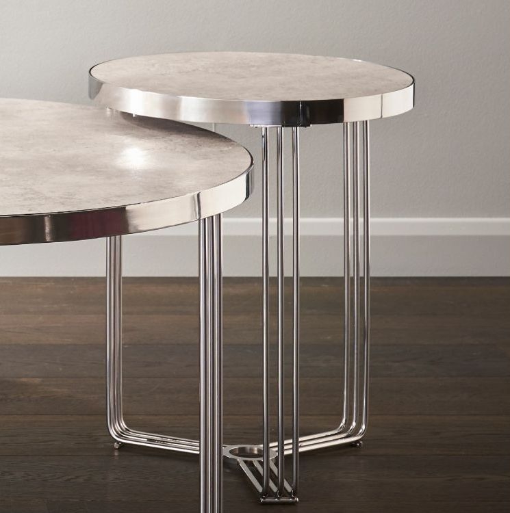 Product photograph of Gillmore Space Finn Pale Stone Laminate And Chrome Round Side Table from Choice Furniture Superstore.