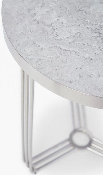 Product photograph of Gillmore Space Finn Pale Stone Laminate And Chrome Round Side Table from Choice Furniture Superstore.