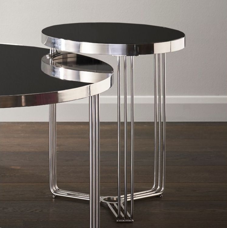 Product photograph of Gillmore Space Finn Black Glass And Chrome Round Side Table from Choice Furniture Superstore.