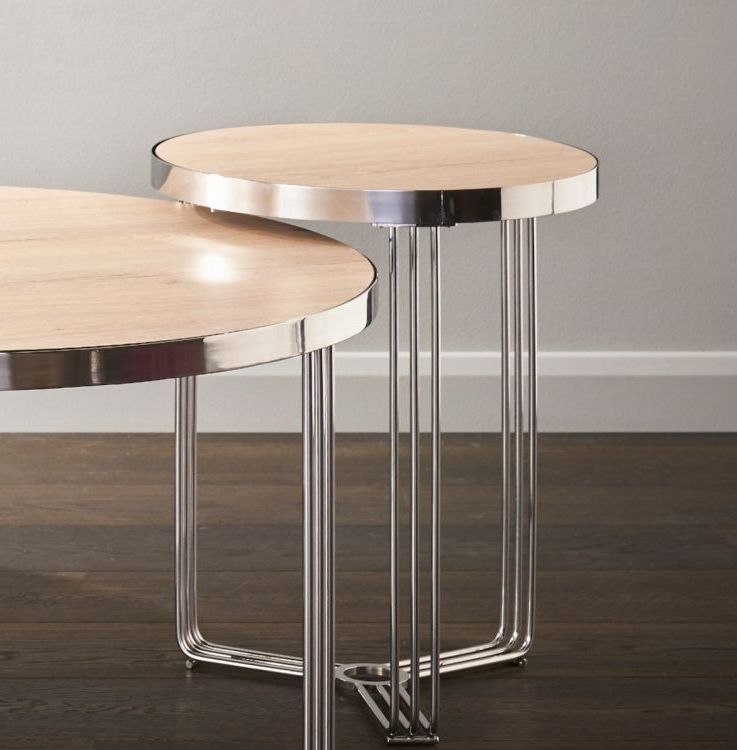 Product photograph of Gillmore Space Finn Pale Oak Laminate And Chrome Round Side Table from Choice Furniture Superstore.