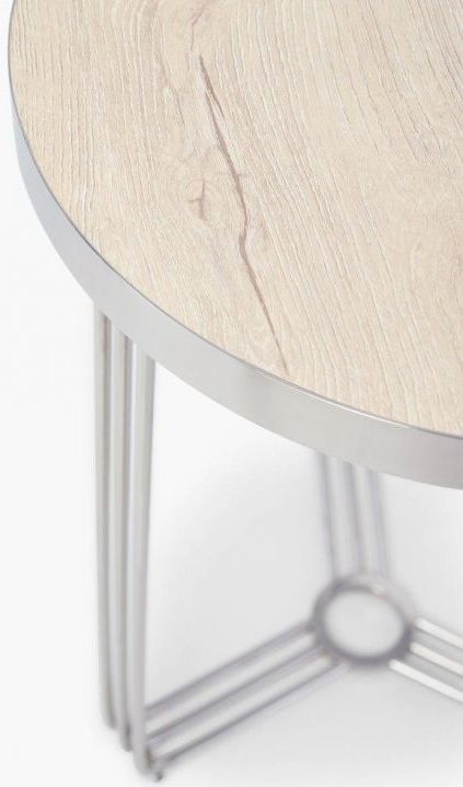 Product photograph of Gillmore Space Finn Pale Oak Laminate And Chrome Round Side Table from Choice Furniture Superstore.