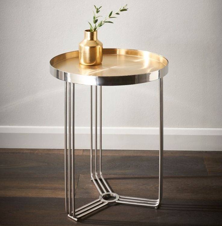 Product photograph of Gillmore Space Finn Brass Brushed And Chrome Round Side Table from Choice Furniture Superstore.