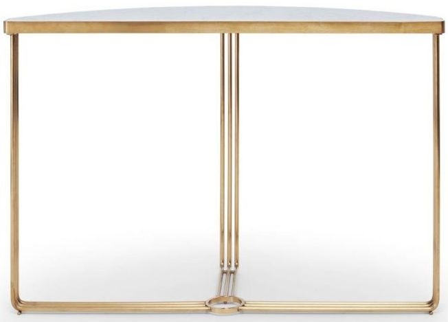 Product photograph of Finn White Marble And Brass Metal Half Moon Console Table from Choice Furniture Superstore.