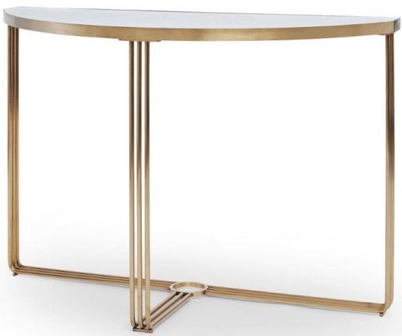 Product photograph of Finn White Marble And Brass Metal Half Moon Console Table from Choice Furniture Superstore.