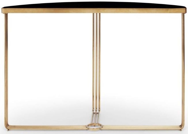 Product photograph of Gillmore Space Finn Black Glass And Brass Brushed Half Moon Console Table from Choice Furniture Superstore.