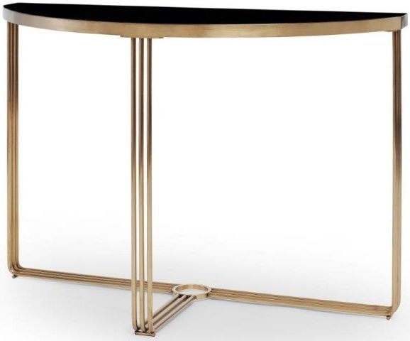 Product photograph of Gillmore Space Finn Black Glass And Brass Brushed Half Moon Console Table from Choice Furniture Superstore.