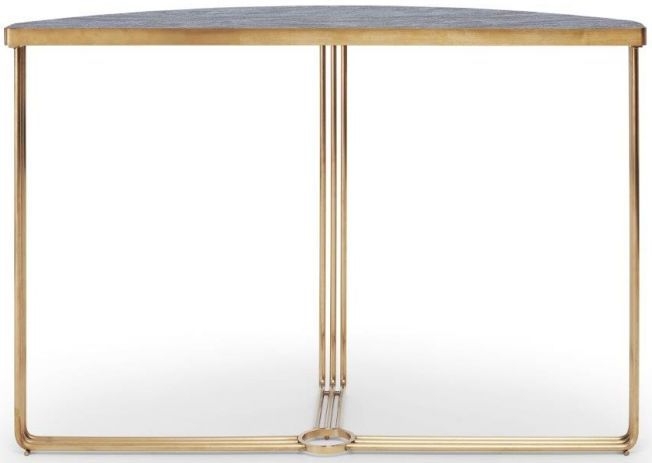 Product photograph of Gillmore Space Finn Dark Oak Laminate And Brass Brushed Half Moon Console Table from Choice Furniture Superstore.