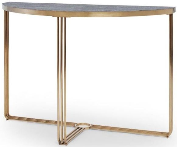 Product photograph of Gillmore Space Finn Dark Oak Laminate And Brass Brushed Half Moon Console Table from Choice Furniture Superstore.