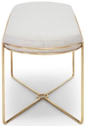 Product photograph of Finn Natural Woven Upholstered And Brass Brushed Oval Stool from Choice Furniture Superstore.