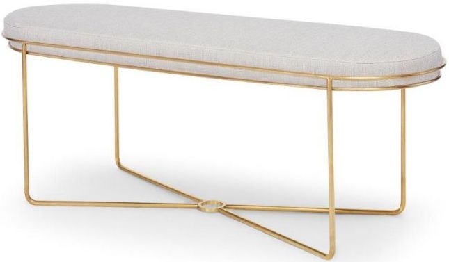 Product photograph of Finn Natural Woven Upholstered And Brass Brushed Oval Stool from Choice Furniture Superstore.