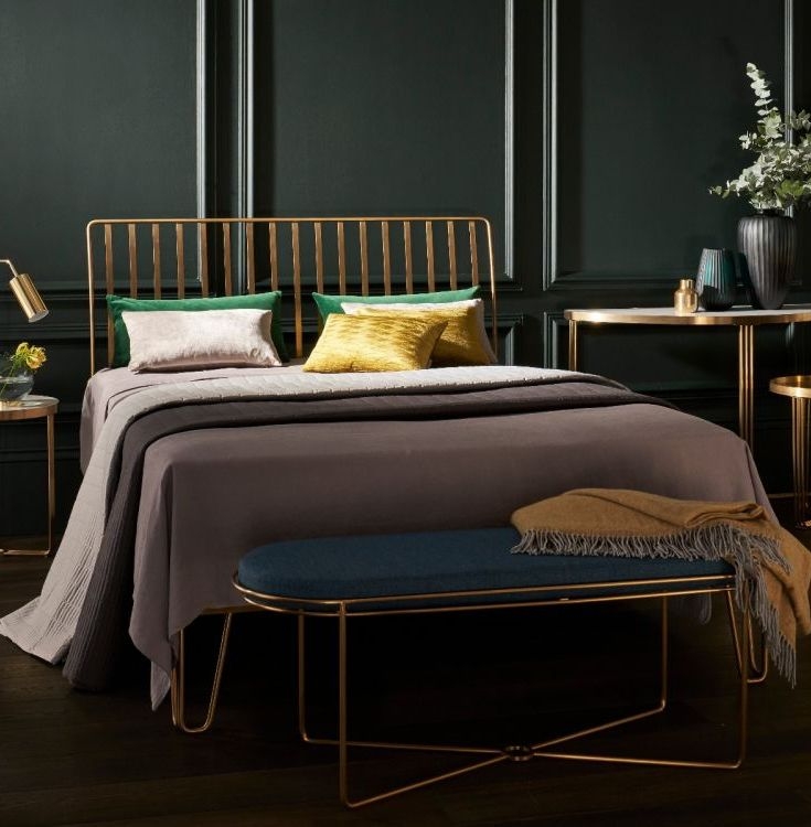Product photograph of Finn Blue Woven Upholstered And Brass Brushed Oval Stool from Choice Furniture Superstore.