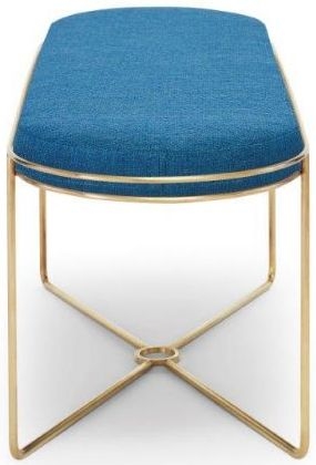 Product photograph of Finn Blue Woven Upholstered And Brass Brushed Oval Stool from Choice Furniture Superstore.