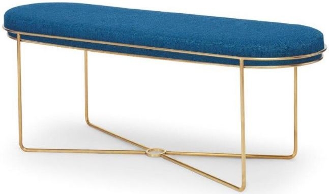 Product photograph of Finn Blue Woven Upholstered And Brass Brushed Oval Stool from Choice Furniture Superstore.