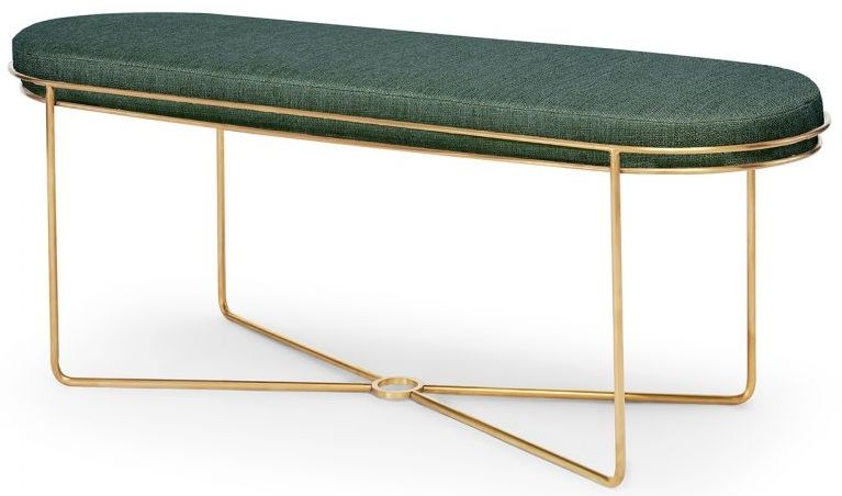 Product photograph of Finn Green Woven Upholstered And Brass Brushed Oval Stool from Choice Furniture Superstore.