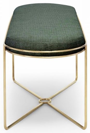 Product photograph of Finn Green Woven Upholstered And Brass Brushed Oval Stool from Choice Furniture Superstore.