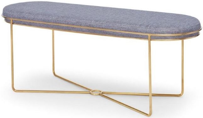 Product photograph of Finn Pewter Woven Upholstered And Brass Brushed Oval Stool from Choice Furniture Superstore.