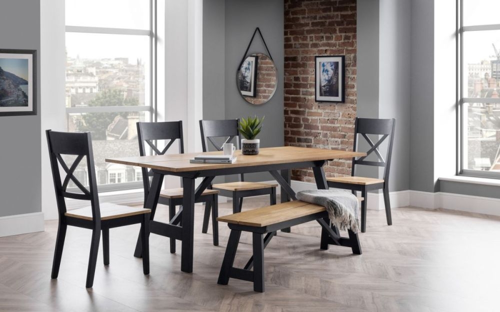 Product photograph of Hockley Black And Oak 4-6 Dining Table Set With 4 Chairs And Bench from Choice Furniture Superstore.
