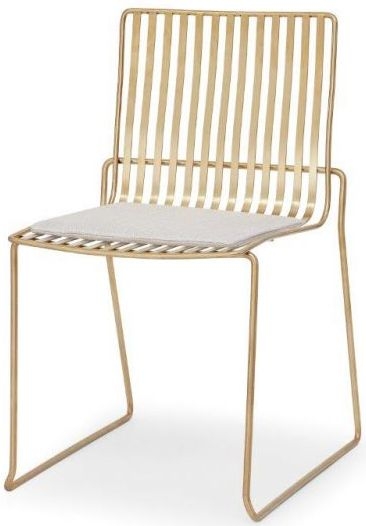 Product photograph of Gillmore Space Finn Natural Woven Fabric And Brass Brushed Stacking Dining Chair Sold In Pairs from Choice Furniture Superstore.