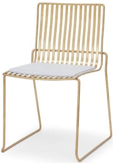 Product photograph of Gillmore Space Finn Silver Woven Fabric And Brass Brushed Stacking Dining Chair Sold In Pairs from Choice Furniture Superstore.