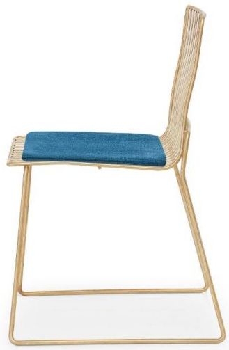 Product photograph of Gillmore Space Finn Admiral Blue Woven Fabric And Brass Brushed Stacking Dining Chair Sold In Pairs from Choice Furniture Superstore.