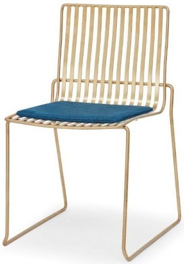 Product photograph of Gillmore Space Finn Admiral Blue Woven Fabric And Brass Brushed Stacking Dining Chair Sold In Pairs from Choice Furniture Superstore.