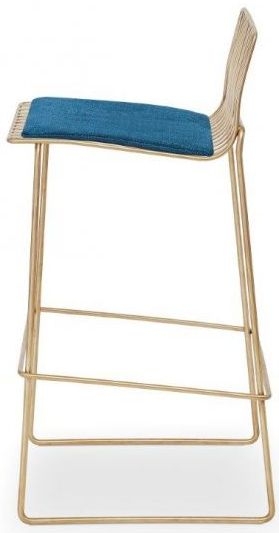 Product photograph of Gillmore Space Finn Admiral Blue Woven Fabric And Brass Brushed Bar Stool Sold In Pairs from Choice Furniture Superstore.