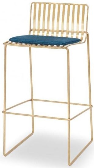 Product photograph of Gillmore Space Finn Admiral Blue Woven Fabric And Brass Brushed Bar Stool Sold In Pairs from Choice Furniture Superstore.